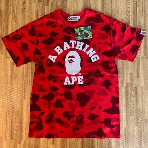 Bape ape face college red camo tee